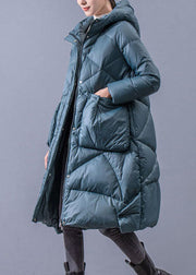 Beautiful Blue-Green Hooded Zippered Oversized Thick Duck Down Puffers Jackets Winter