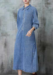 Beautiful Blue Zip Up Denim Maxi Dresses Spring