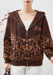 Beautiful Brown Hooded Print Woolen Coat Spring