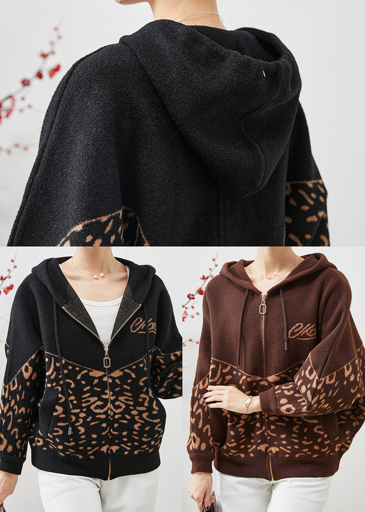 Beautiful Brown Hooded Print Woolen Coat Spring