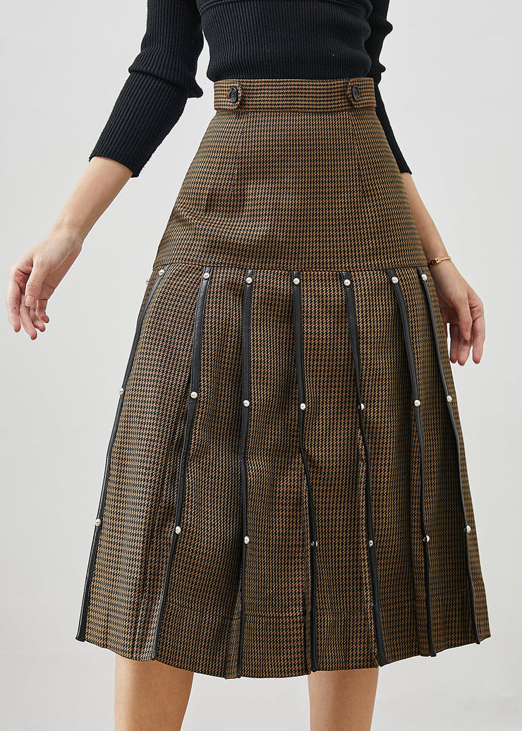 Beautiful Brown Rivet Silm Cotton Pleated Skirts Spring