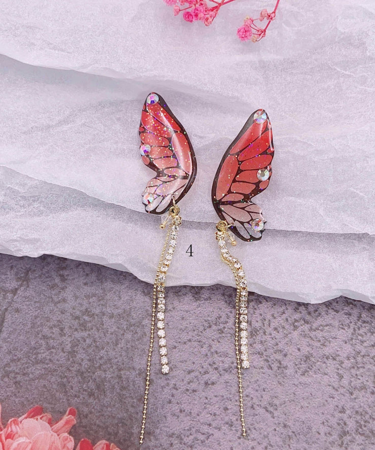 Beautiful Butterfly Wings Tassel Zircon Drop Earrings