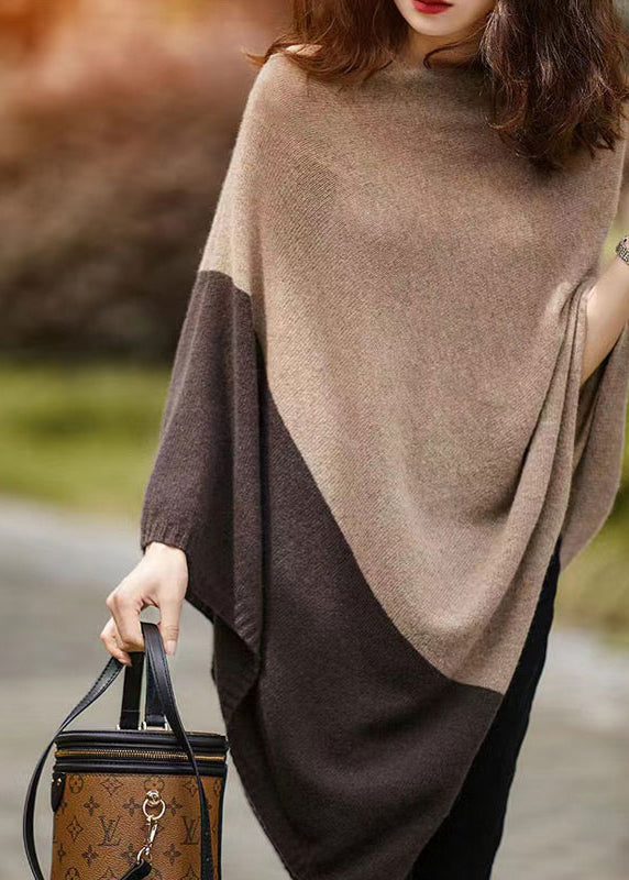 Beautiful Camel Colour Patchwork Woolen Batwing Coat Long Sleeve