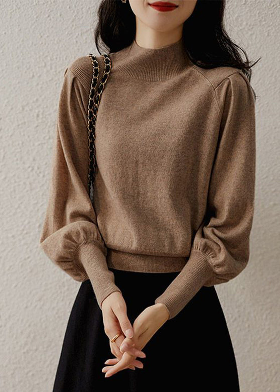 Beautiful Camel Turtleneck Knit Top Long Sleeve