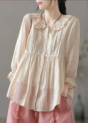 Beautiful Champagne Color Peter Pan Collar Button Cotton Shirt Fall