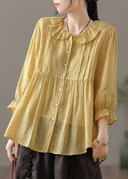 Beautiful Champagne Color Peter Pan Collar Button Cotton Shirt Fall