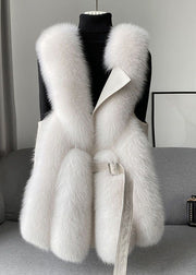 Beautiful Beige Faux Fur Fox Collar Sashes Warm Leather And Fur Waistcoat Winter