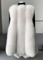 Beautiful Beige Faux Fur Fox Collar Sashes Warm Leather And Fur Waistcoat Winter