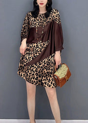 Beautiful Chocolate O-Neck Leopard Print Maxi Dresses Spring