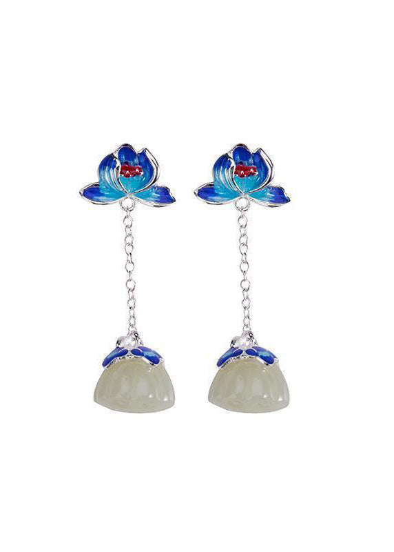 Beautiful Cloisonne Tassel Jade Drop Earrings