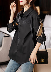 Beautiful Coffee Peter Pan Collar Button Patchwork Cotton Shirt Fall