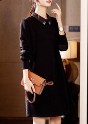 Beautiful Coffee Peter Pan Collar Pockets Cotton Mid Dress Fall