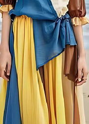 Beautiful Colorblock Asymmetrical Patchwork Linen Cinched Dress Summer