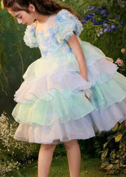 Beautiful Colorblock O-Neck Tulle Patchwork Girls Mid Dress Summer