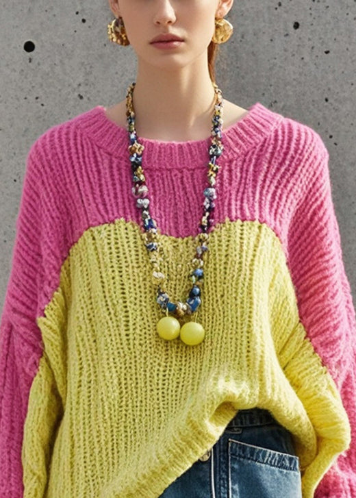 Beautiful Colorblock Oversized Patchwork Knit Sweater Fall