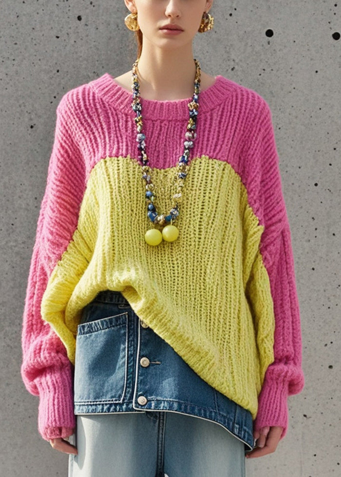 Beautiful Colorblock Oversized Patchwork Knit Sweater Fall