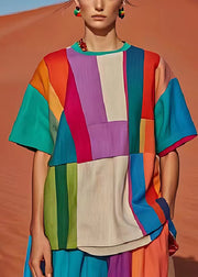 Beautiful Colorblock Oversized Patchwork Linen Tank Summer
