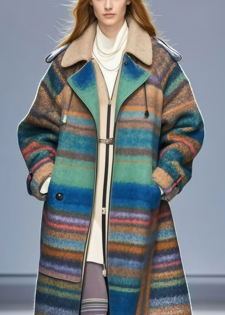 Beautiful Colorblock Oversized Striped Woolen Coats Fall