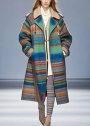 Beautiful Colorblock Oversized Striped Woolen Coats Fall