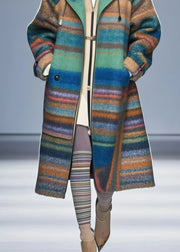 Beautiful Colorblock Oversized Striped Woolen Coats Fall