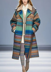 Beautiful Colorblock Oversized Striped Woolen Coats Fall