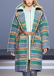 Beautiful Colorblock Oversized Striped Woolen Trench Fall