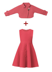 Beautiful Dousha Red Peter Pan Collar Coats And Dress Cotton Kids Two Pieces Set Long Sleeve