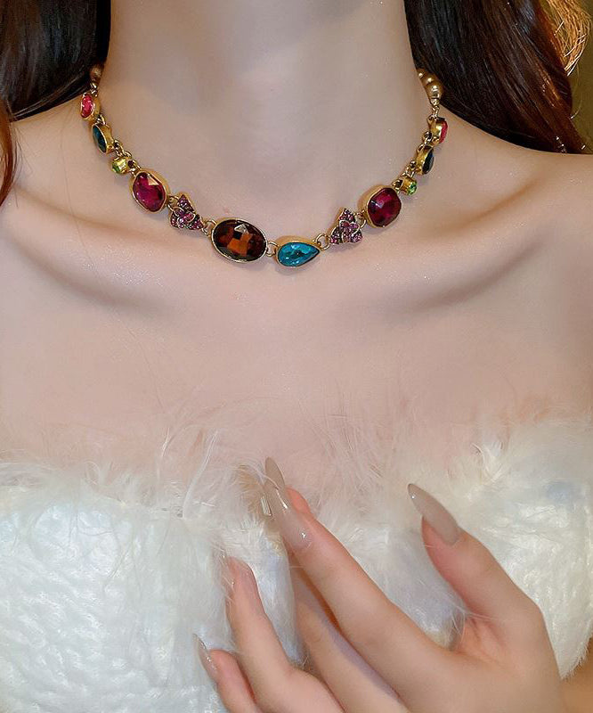 Beautiful Gold Agate Pearl Zircon Gem Stone Floral Collar Necklace