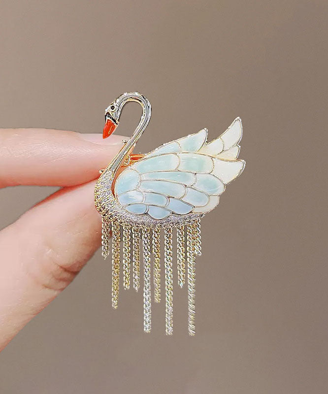 Beautiful Gold Alloy Little Swan Tassel Brooches