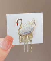 Beautiful Gold Alloy Little Swan Tassel Brooches