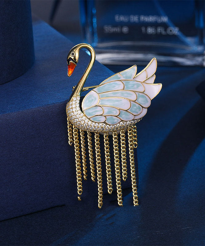 Beautiful Gold Alloy Little Swan Tassel Brooches