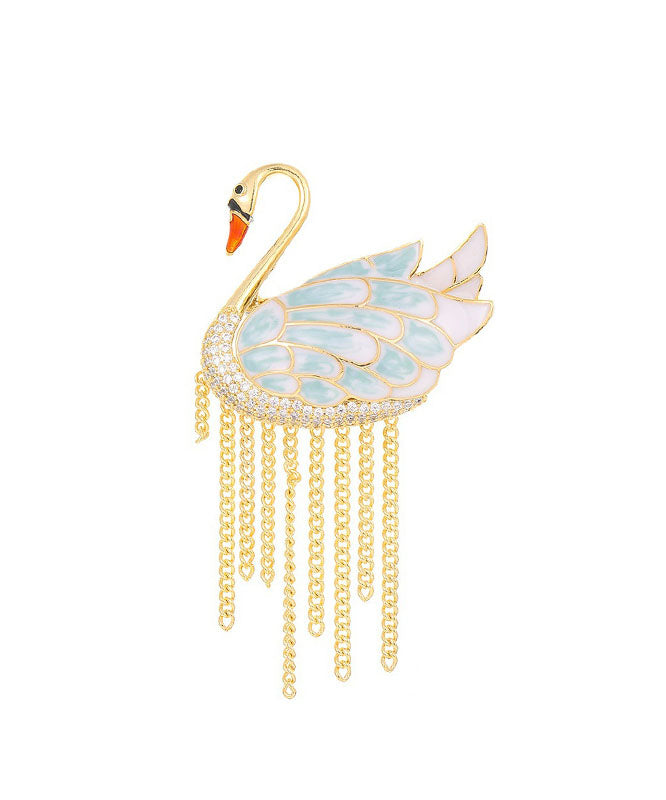 Beautiful Gold Alloy Little Swan Tassel Brooches