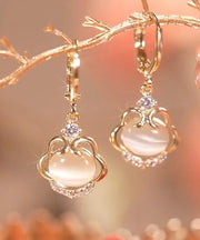 Beautiful Gold Sterling Silver Overgild Cat's Eye Stone Drop Earrings