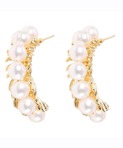 Beautiful Gold Sterling Silver Overgild Pearl Hoop Earrings