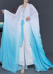 Beautiful Gradient Blue Oversized Chiffon Cardigan Fall