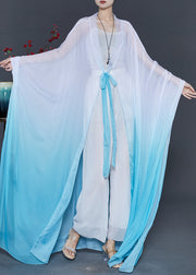 Beautiful Gradient Blue Oversized Chiffon Cardigan Fall