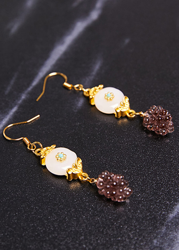 Beautiful Grapes Fine White Jade Drop Earrings