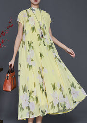 Beautiful Grass Green Print Chiffon Long Dress Summer