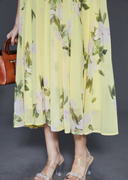 Beautiful Grass Green Print Chiffon Long Dress Summer