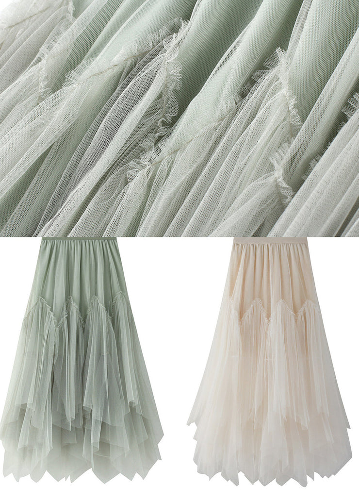 Beautiful Green Asymmetrical Elastic Waist Tulle Pleated Skirt Summer