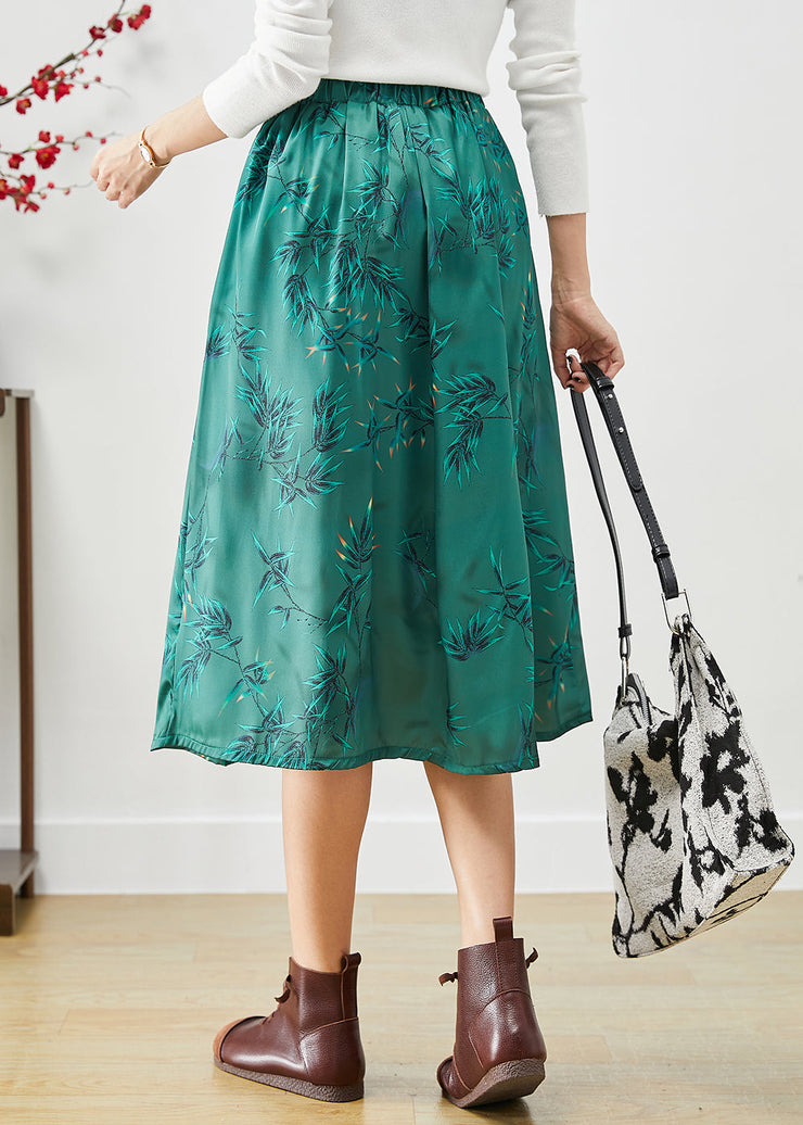 Beautiful Green Embroideried Bow Silk A Line Skirt Fall