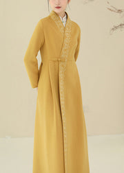 Beautiful Green Embroidered Chinese Button Woolen Trench Coats Winter