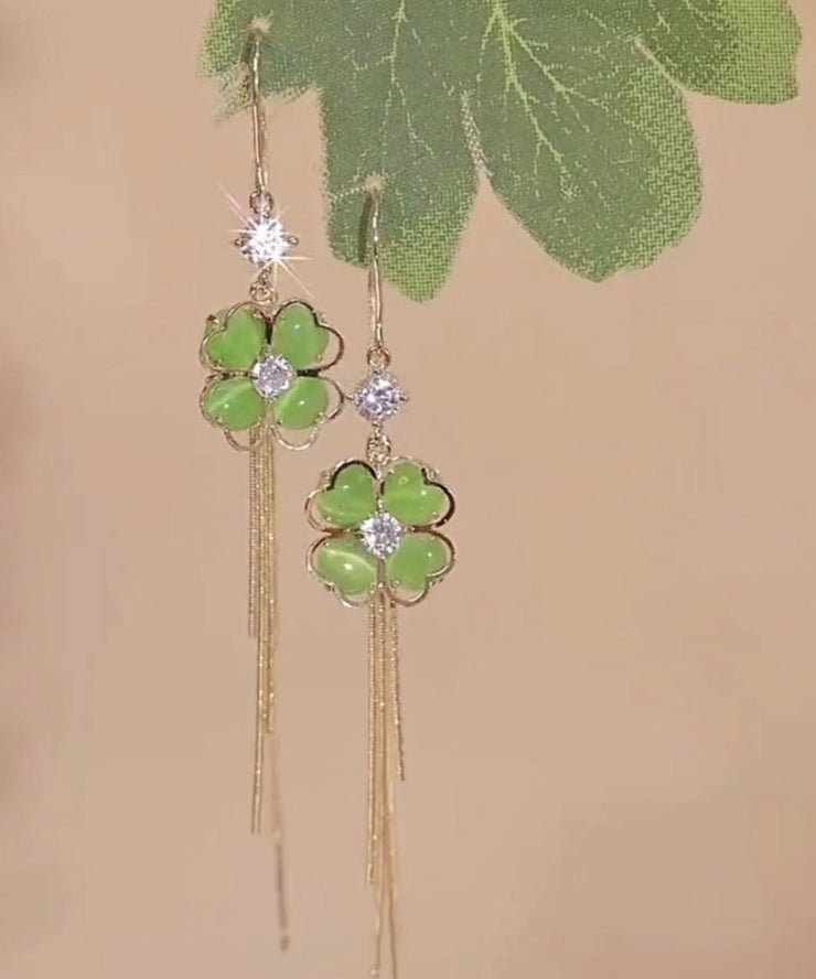 Beautiful Green Gem Stone Tassel Drop Earrings