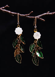 Beautiful Green Leaf Gilding Drop Earrings