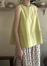 Beautiful Green O Neck Cotton Tops Sleeveless