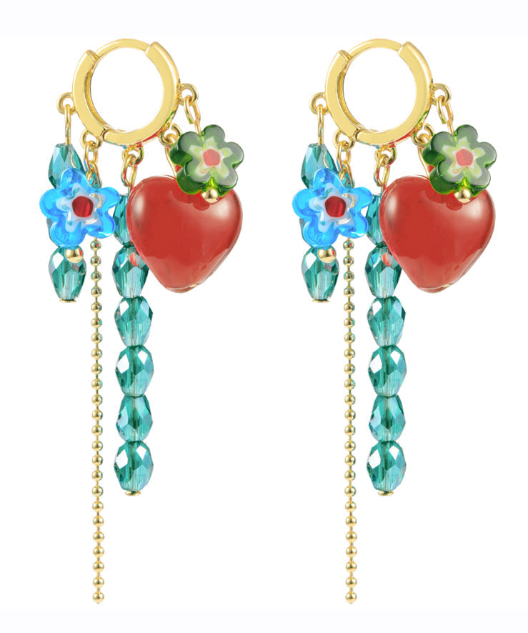 Beautiful Green Overgild Crystal Glass Floral Tassel Love Drop Earrings