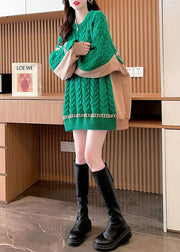 Beautiful Green Oversized Patchwork Cozy Cable Knit Long Sweater Winter