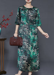 Beautiful Green Print Tie Waist Silk Dress Summer