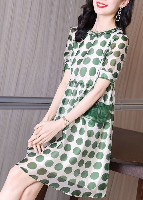 Beautiful Green Print Tulle Patchwork Chiffon Cinched Dress Summer