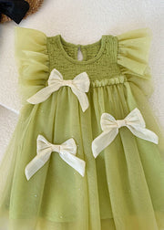 Beautiful Green Ruffled Bow Patchwork Tulle Kids Girls Princess Dress Summer